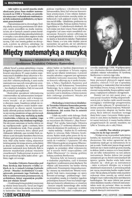 Między matematyką a muzyką. Głos Uczelni (UMK) Lipiec-Sierpień 2004