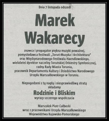 Kondolencje od Marszałka Piotra Całbeckiego i pracowników Urzędu Marszałkowskieg