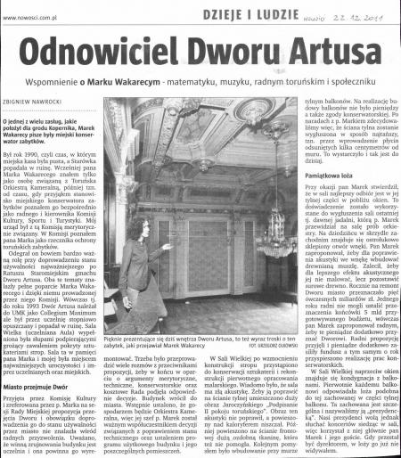 Odnowiciel Dworu Artusa. Wspomnienie o Marku Wakarecy. Nowości 2011.12.22