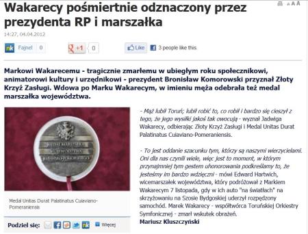 Marek Wakarecy pośmiertnie odznaczony przez Prezydenta RP i Marszałka