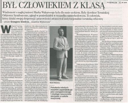 Był człowiekiem z klasą. Gazeta Wyborcza, 9.11.2011