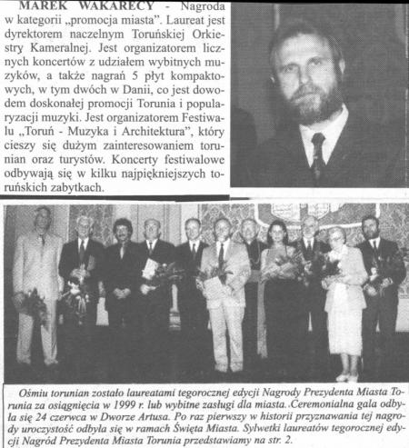 Nagroda w kategorii Promocja Miasta. 1998