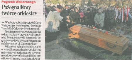Pogrzeb Wakarecego. Pożegnaliśmy twórcę orkiestry. Gazeta Wyborcza, 14 listopada