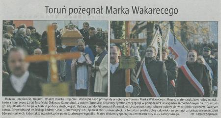 Toruń pożegnał Marka Wakarecego. Nowości, 14 listopada 2011