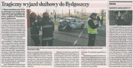 Tragiczny wyjazd służbowy do Bydgoszczy. Gazeta Wyborcza, 8.11.2011